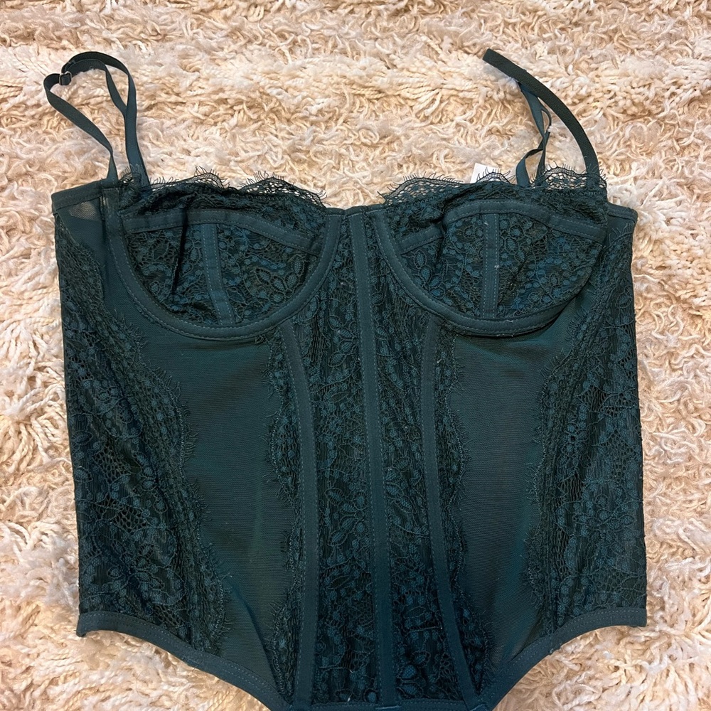 Elegant Dark Green Lace Bustier